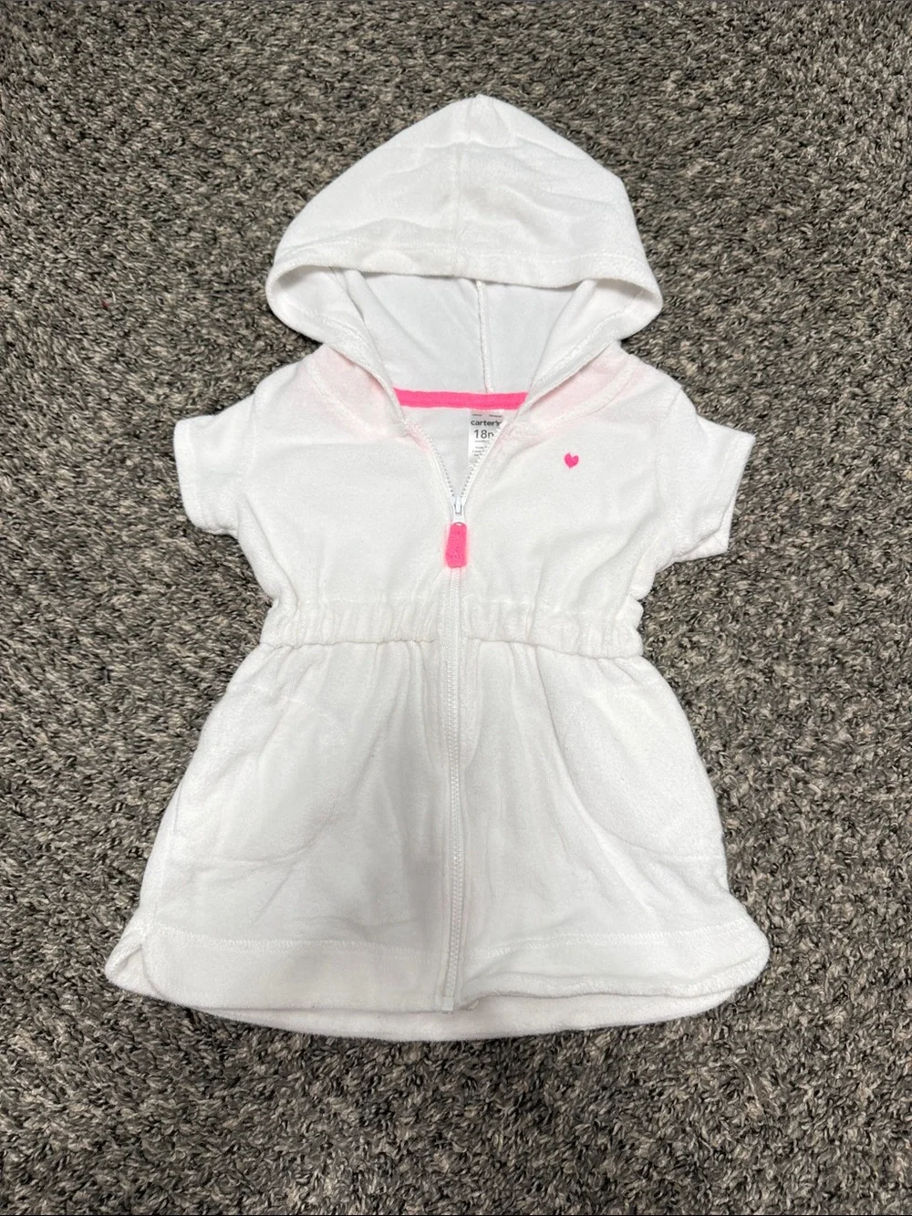 Carter's White Hooded Terry Zip Cover-Up with Pink Heart